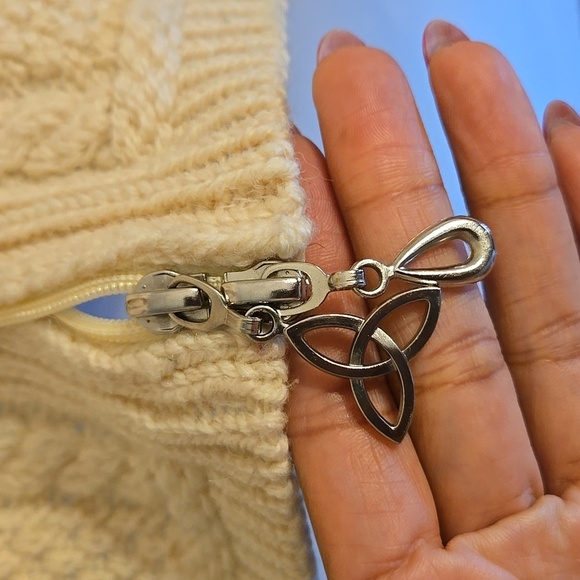 Aran Merino Wool Chunky Fisherman Knit Double Collar Cardigan Coat Sweater NWOT - Picture 11 of 14